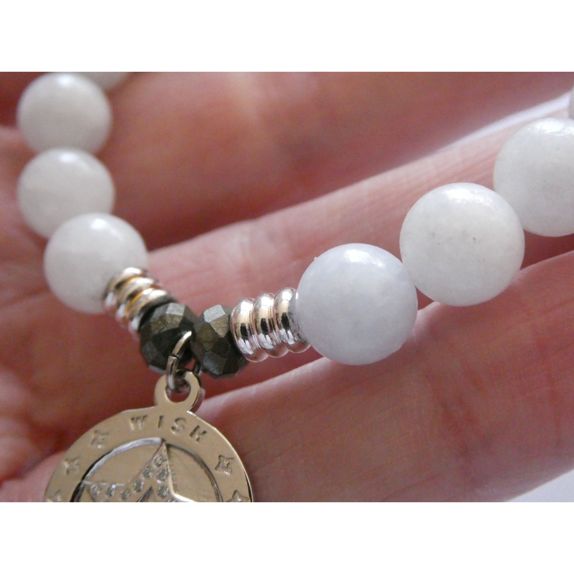 T Jazelle White Moonstone Gemstone Stretch Bracelet Sterling Silver Star Charm