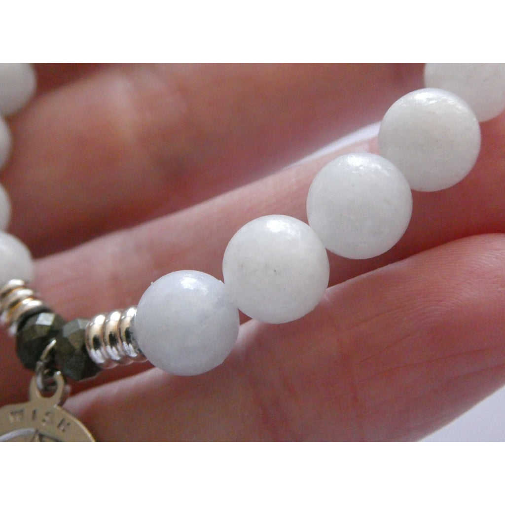 T Jazelle White Moonstone Gemstone Stretch Bracelet Sterling Silver Star Charm