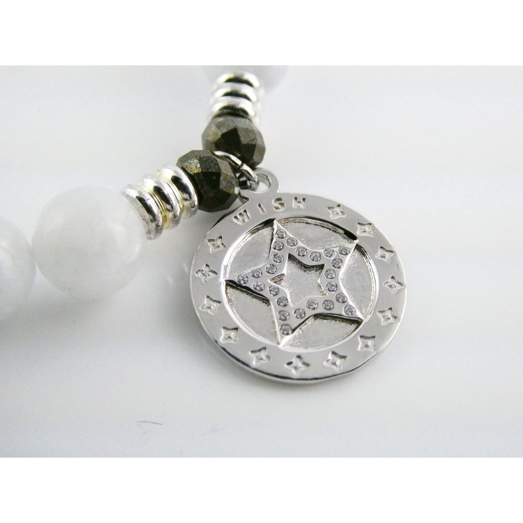T Jazelle White Moonstone Gemstone Stretch Bracelet Sterling Silver Star Charm