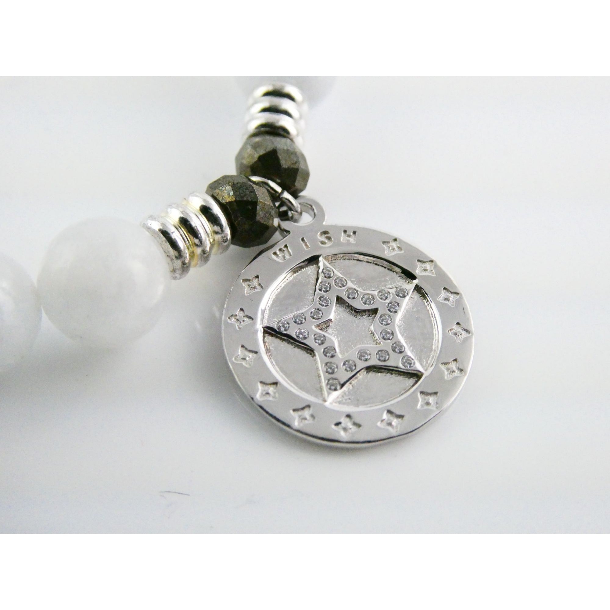 T Jazelle White Moonstone Gemstone Stretch Bracelet Sterling Silver Star Charm