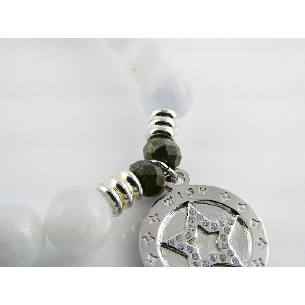 T Jazelle White Moonstone Gemstone Stretch Bracelet Sterling Silver Star Charm