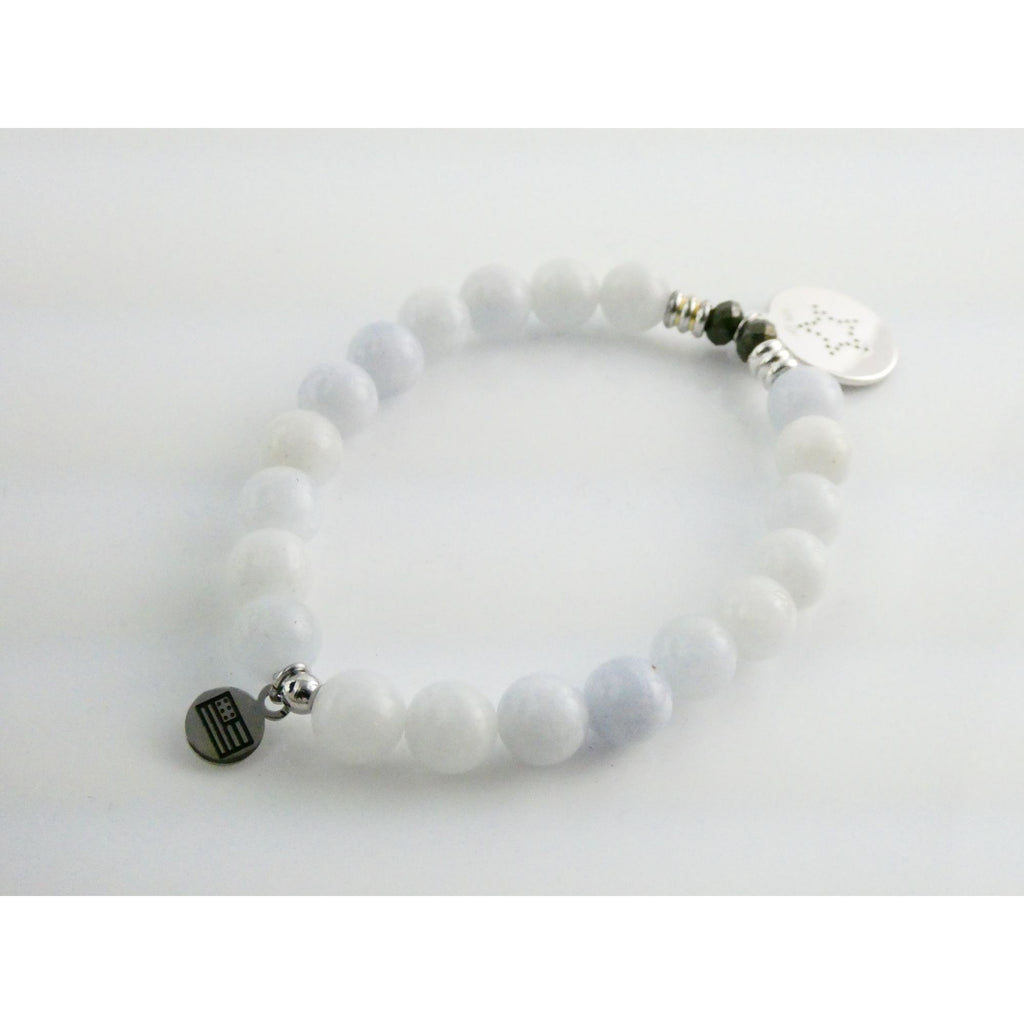T Jazelle White Moonstone Gemstone Stretch Bracelet Sterling Silver Star Charm