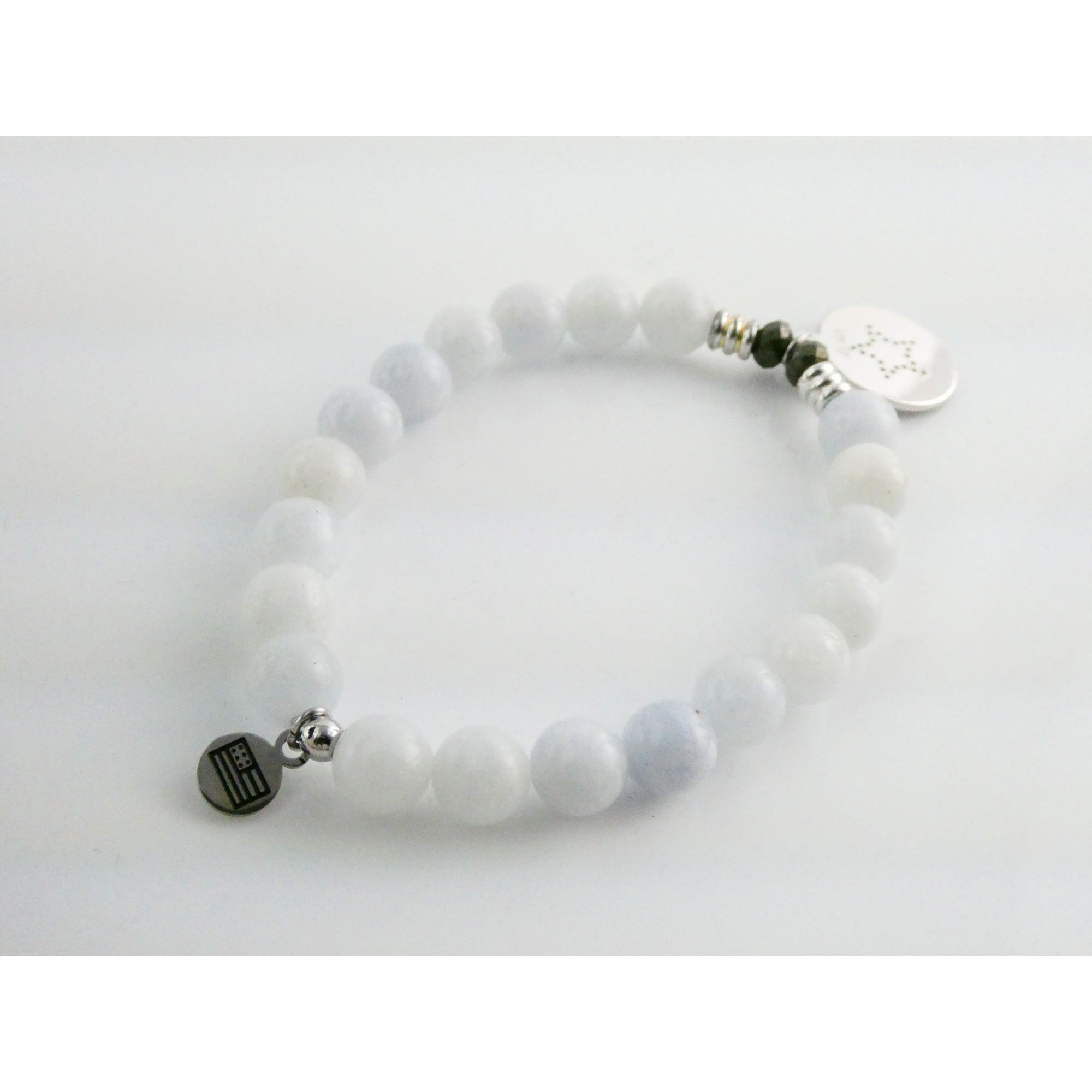 T Jazelle White Moonstone Gemstone Stretch Bracelet Sterling Silver Star Charm