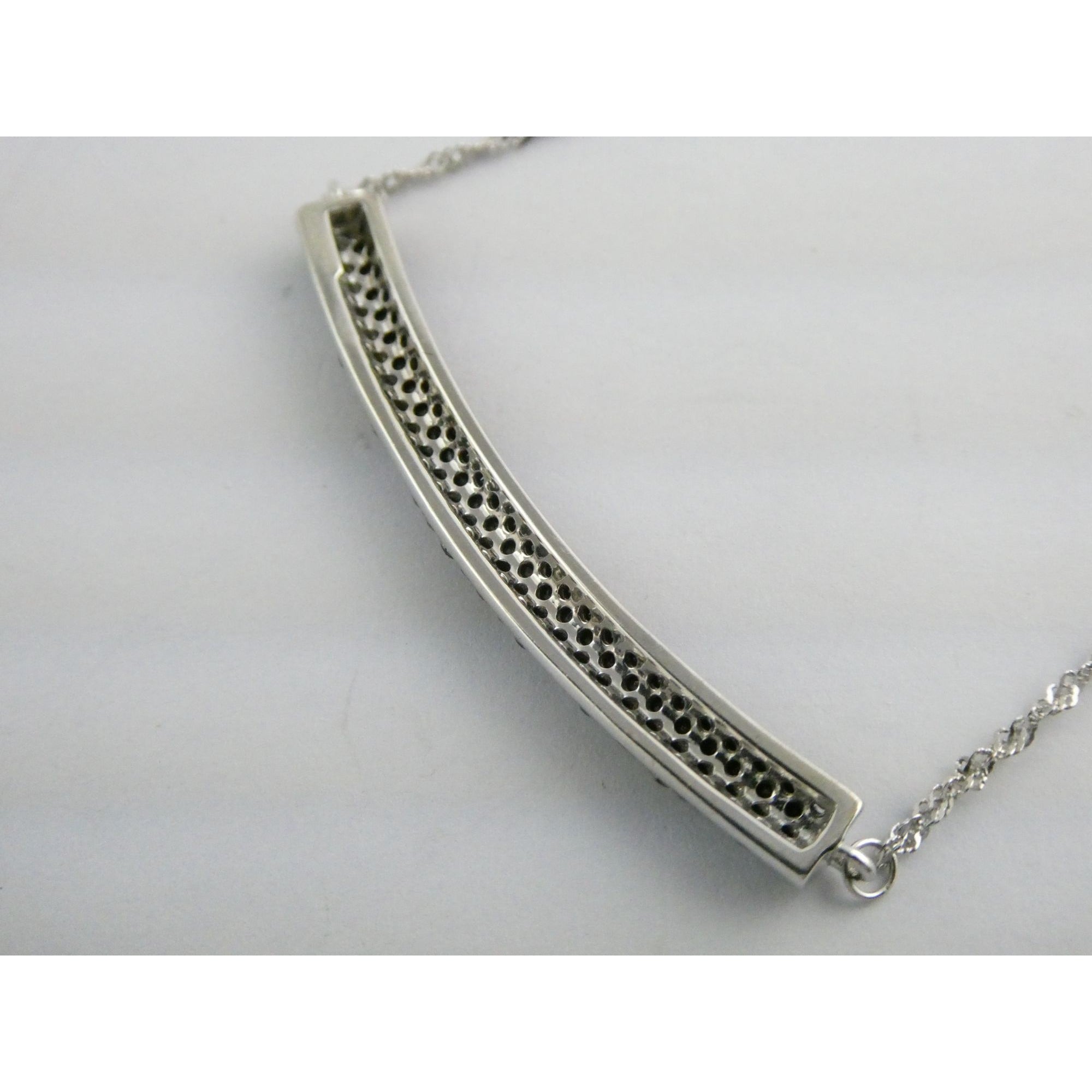 Sterling Silver Black Tourmaline Studded Bar Pendant Necklace 925 4.6g 17.75 In