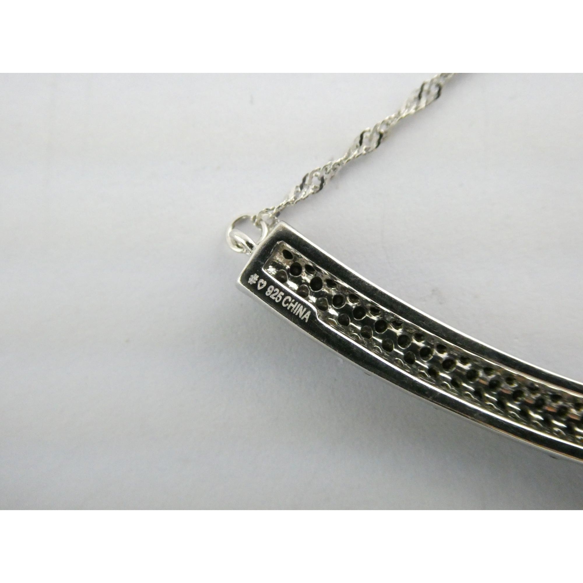 Sterling Silver Black Tourmaline Studded Bar Pendant Necklace 925 4.6g 17.75 In