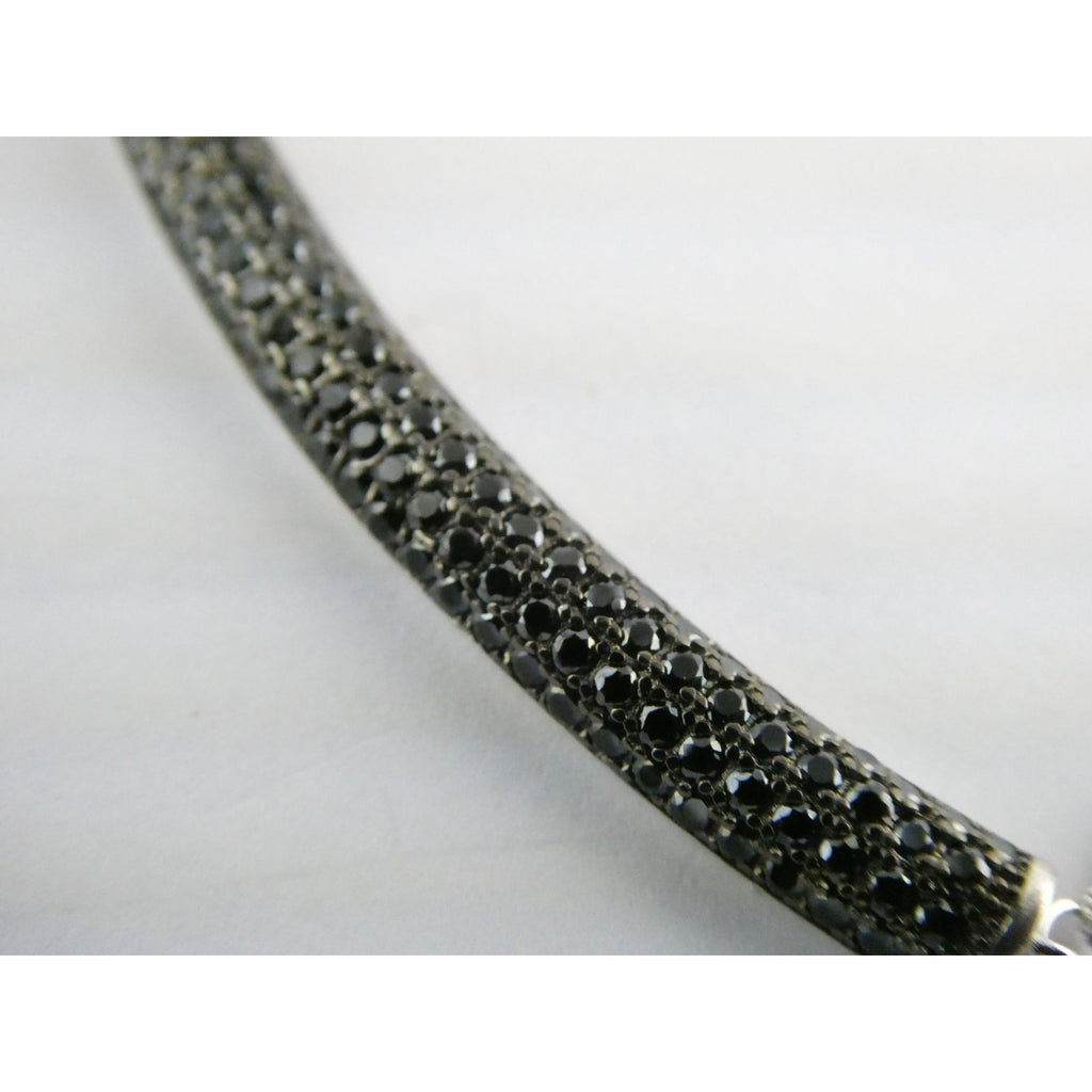 Sterling Silver Black Tourmaline Studded Bar Pendant Necklace 925 4.6g 17.75 In