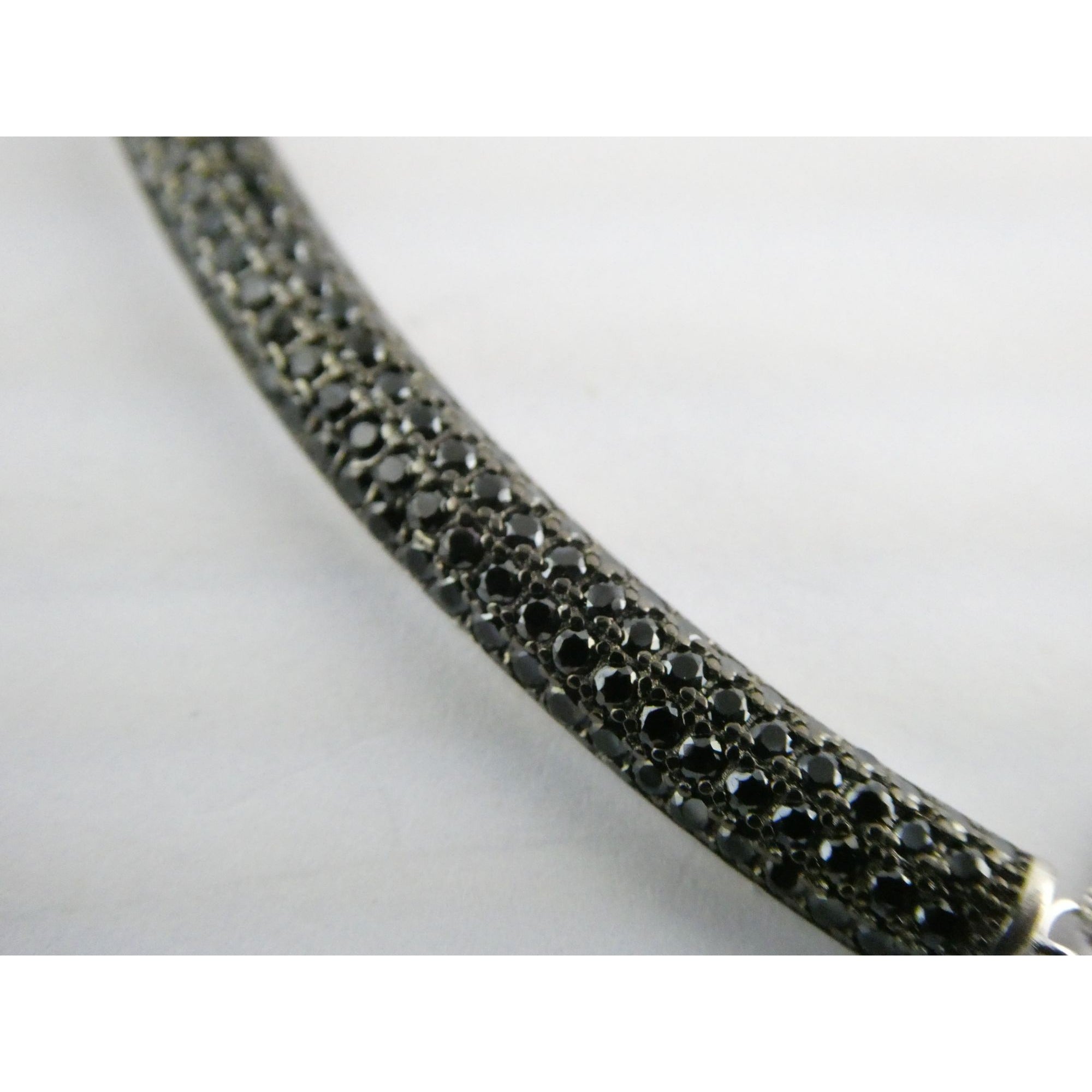 Sterling Silver Black Tourmaline Studded Bar Pendant Necklace 925 4.6g 17.75 In