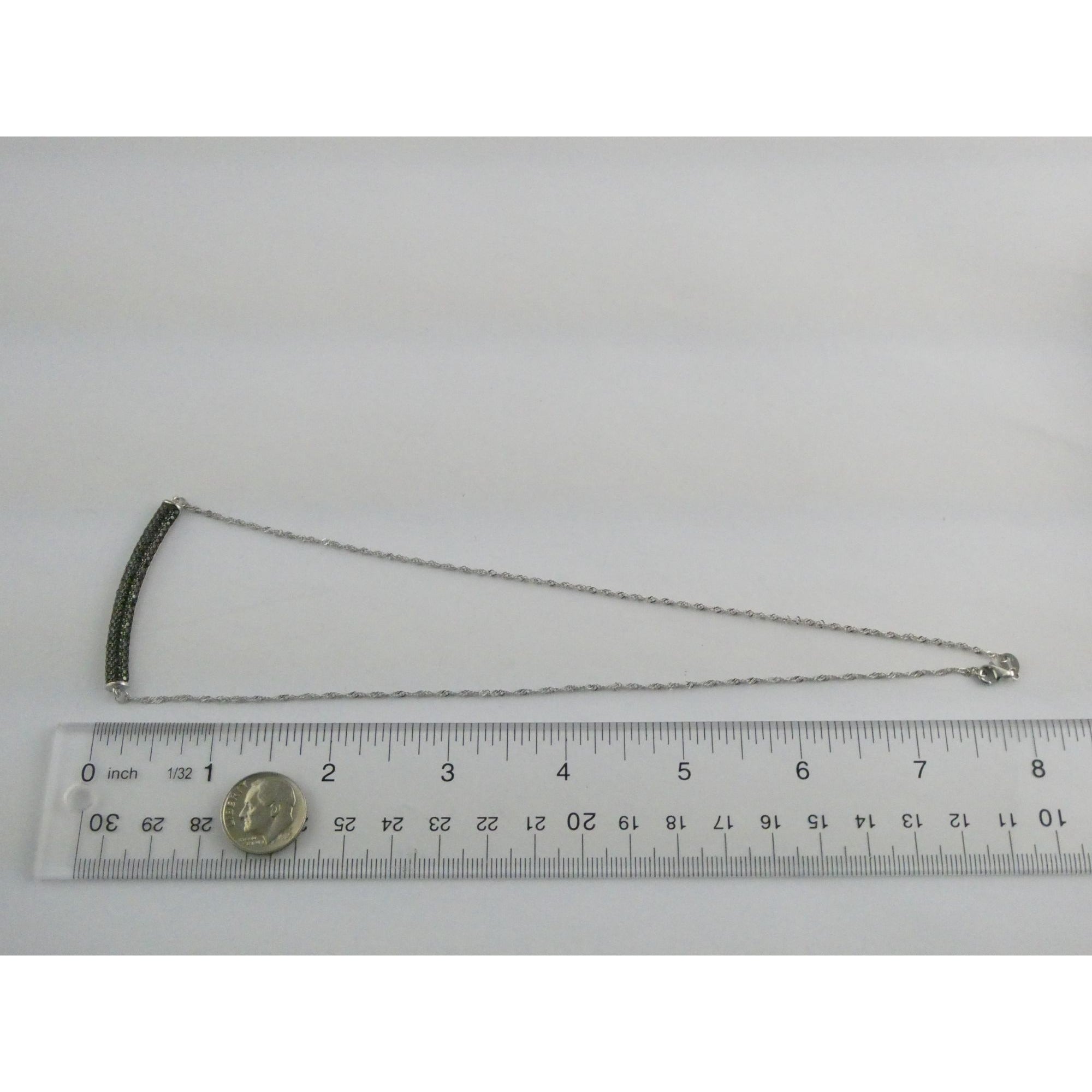 Sterling Silver Black Tourmaline Studded Bar Pendant Necklace 925 4.6g 17.75 In