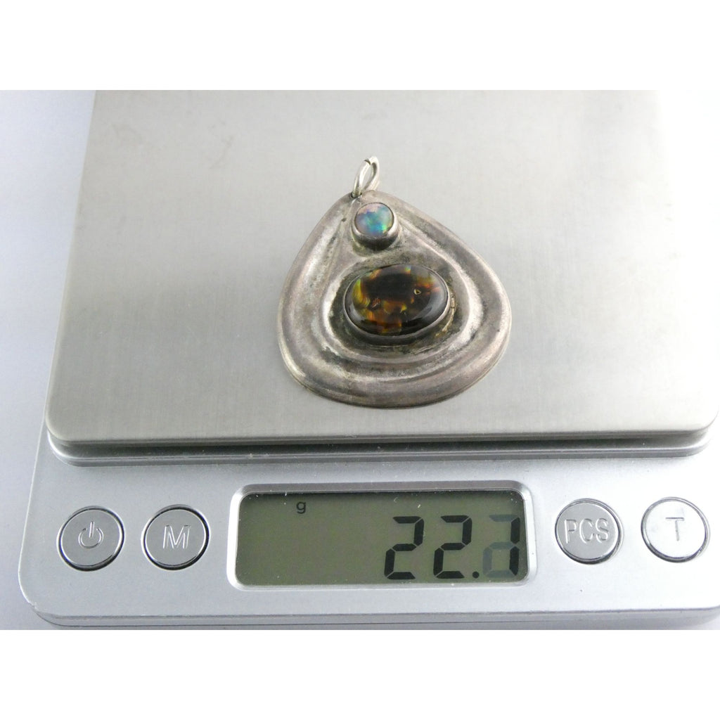 Handmade Signed DJV Sterling Silver Fire Agate and Opal Pendant 22g 1.75 Inches