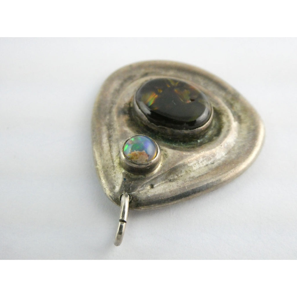 Handmade Signed DJV Sterling Silver Fire Agate and Opal Pendant 22g 1.75 Inches
