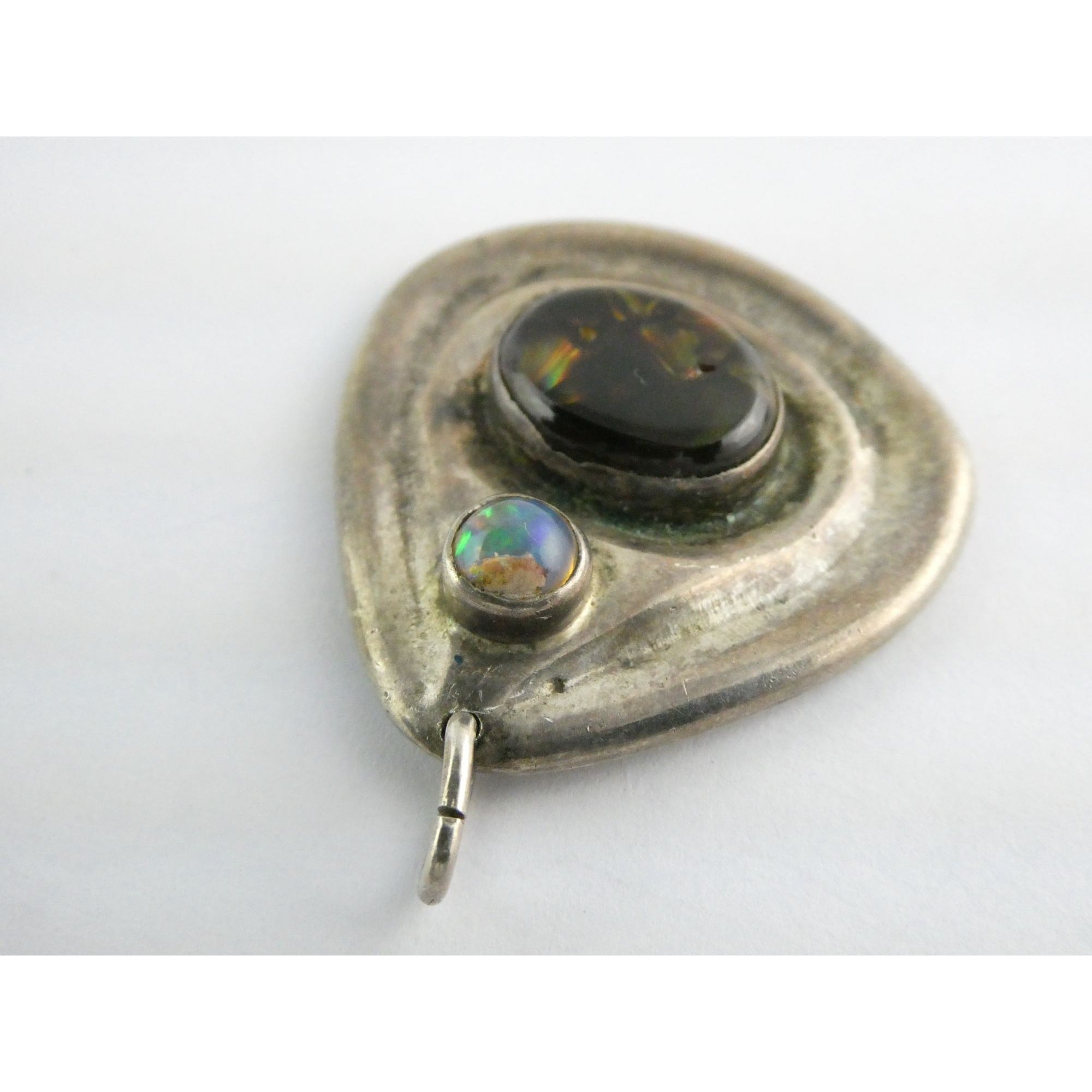 Handmade Signed DJV Sterling Silver Fire Agate and Opal Pendant 22g 1.75 Inches