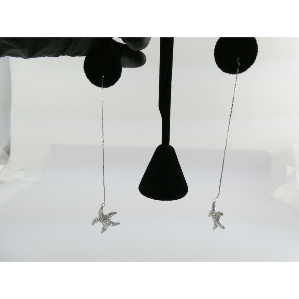 Sterling Silver White Rhinestone Star Design Dangling Stud Earrings 2.5g 4 Inch