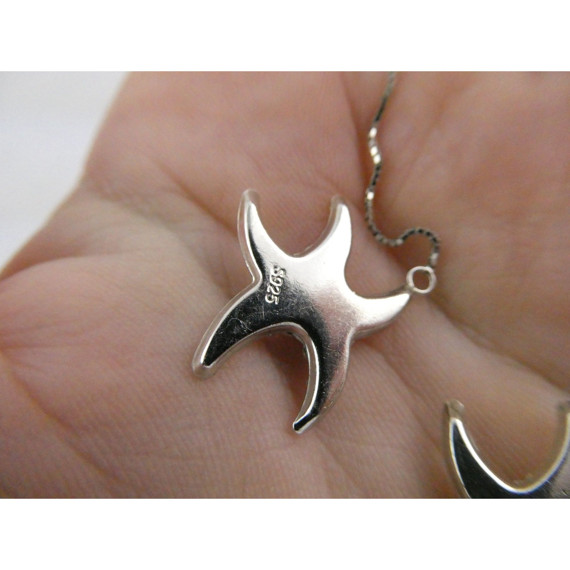Sterling Silver White Rhinestone Star Design Dangling Stud Earrings 2.5g 4 Inch