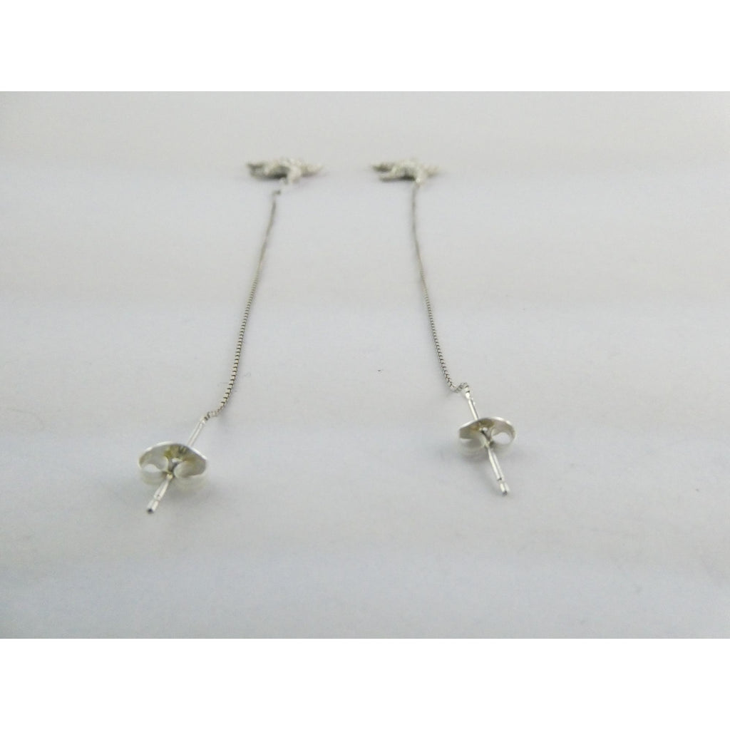 Sterling Silver White Rhinestone Star Design Dangling Stud Earrings 2.5g 4 Inch