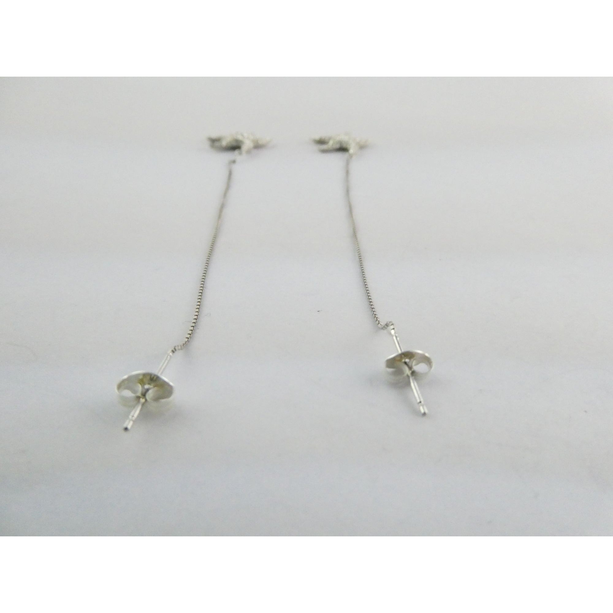 Sterling Silver White Rhinestone Star Design Dangling Stud Earrings 2.5g 4 Inch
