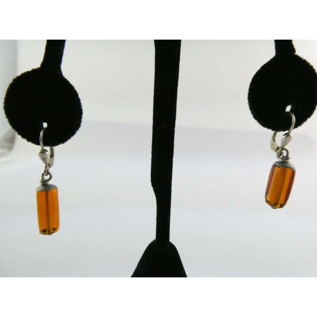 Vintage Sterling Silver Orange Glass Dangling Earrings 3.8g 1.25 Inch Length