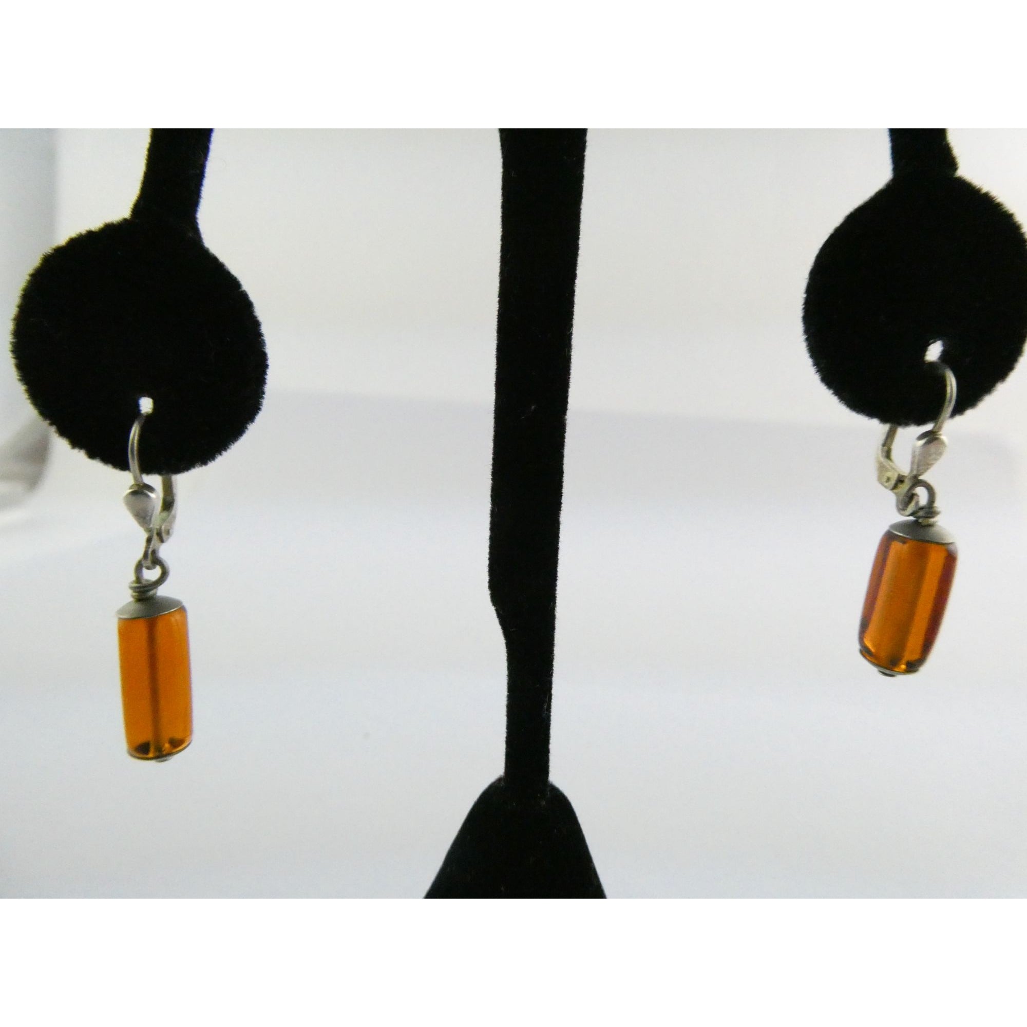Vintage Sterling Silver Orange Glass Dangling Earrings 3.8g 1.25 Inch Length