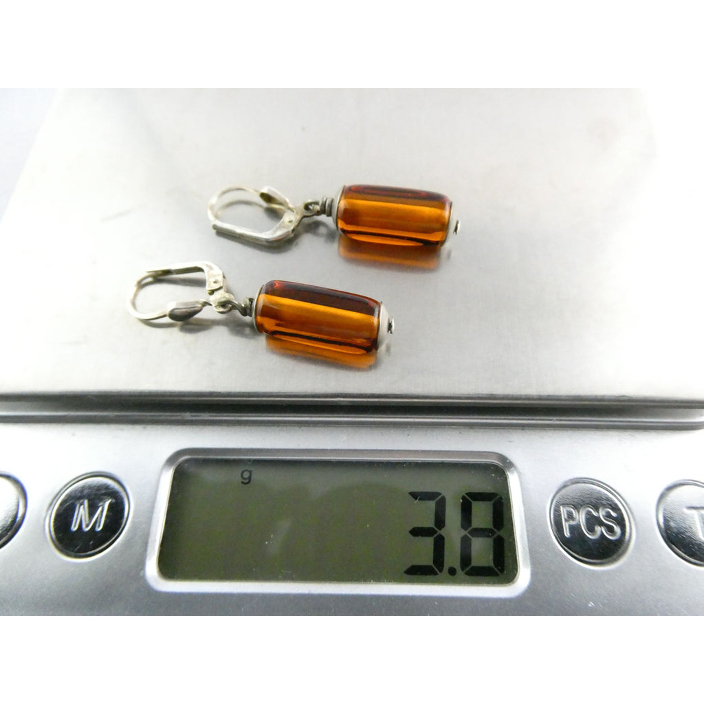 Vintage Sterling Silver Orange Glass Dangling Earrings 3.8g 1.25 Inch Length