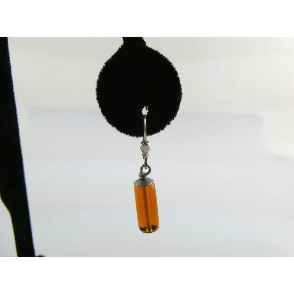 Vintage Sterling Silver Orange Glass Dangling Earrings 3.8g 1.25 Inch Length