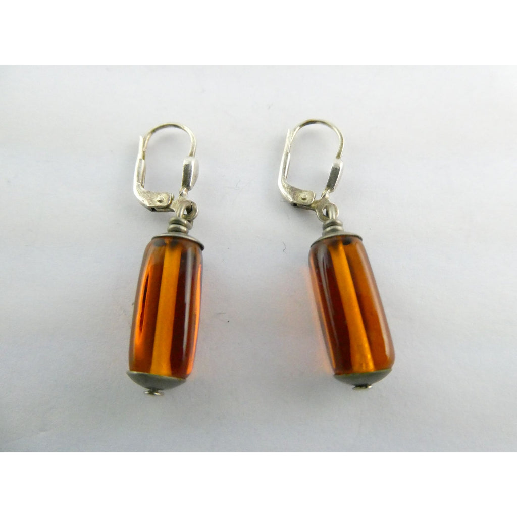 Vintage Sterling Silver Orange Glass Dangling Earrings 3.8g 1.25 Inch Length