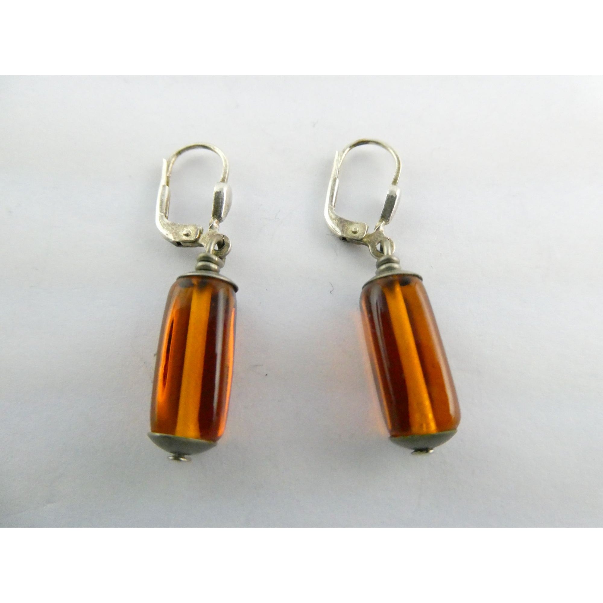 Vintage Sterling Silver Orange Glass Dangling Earrings 3.8g 1.25 Inch Length