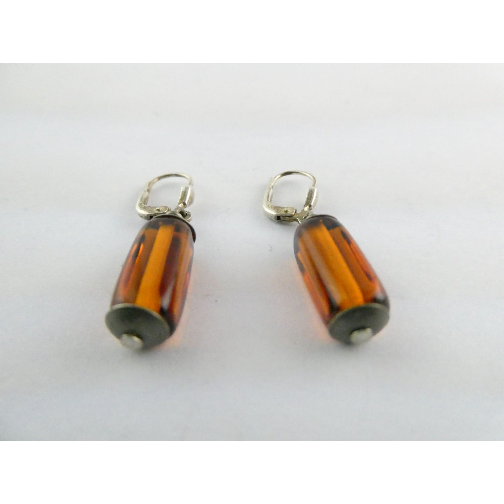 Vintage Sterling Silver Orange Glass Dangling Earrings 3.8g 1.25 Inch Length