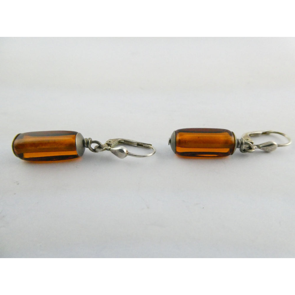 Vintage Sterling Silver Orange Glass Dangling Earrings 3.8g 1.25 Inch Length