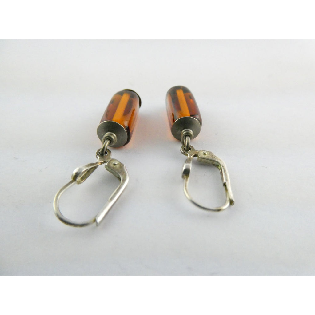 Vintage Sterling Silver Orange Glass Dangling Earrings 3.8g 1.25 Inch Length