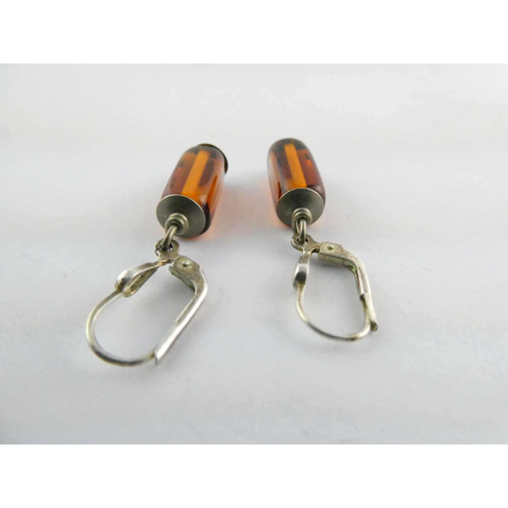 Vintage Sterling Silver Orange Glass Dangling Earrings 3.8g 1.25 Inch Length