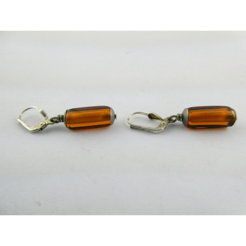 Vintage Sterling Silver Orange Glass Dangling Earrings 3.8g 1.25 Inch Length
