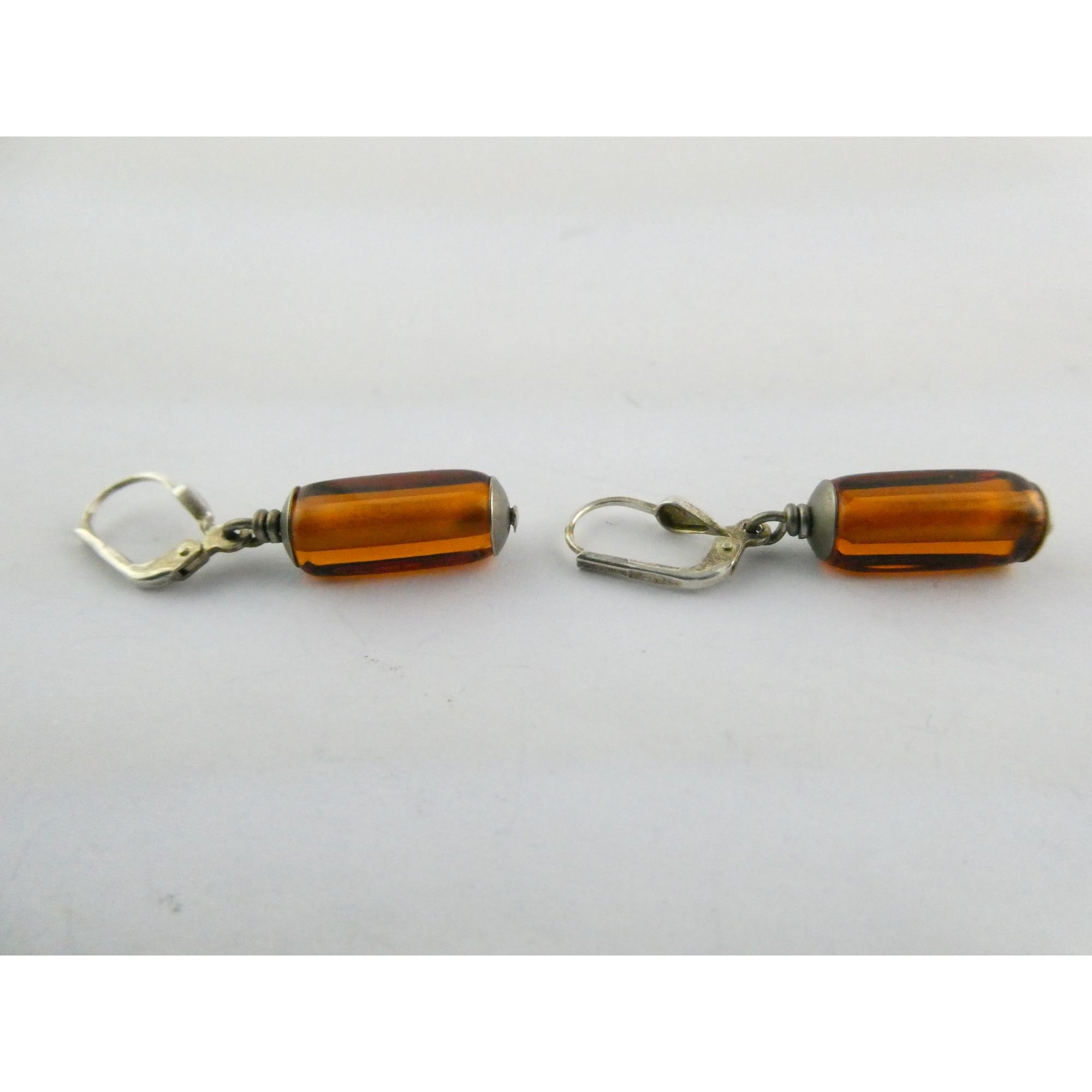 Vintage Sterling Silver Orange Glass Dangling Earrings 3.8g 1.25 Inch Length