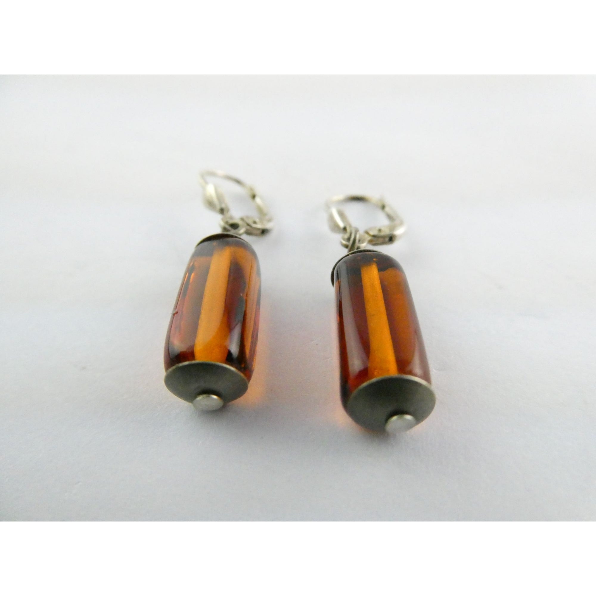 Vintage Sterling Silver Orange Glass Dangling Earrings 3.8g 1.25 Inch Length