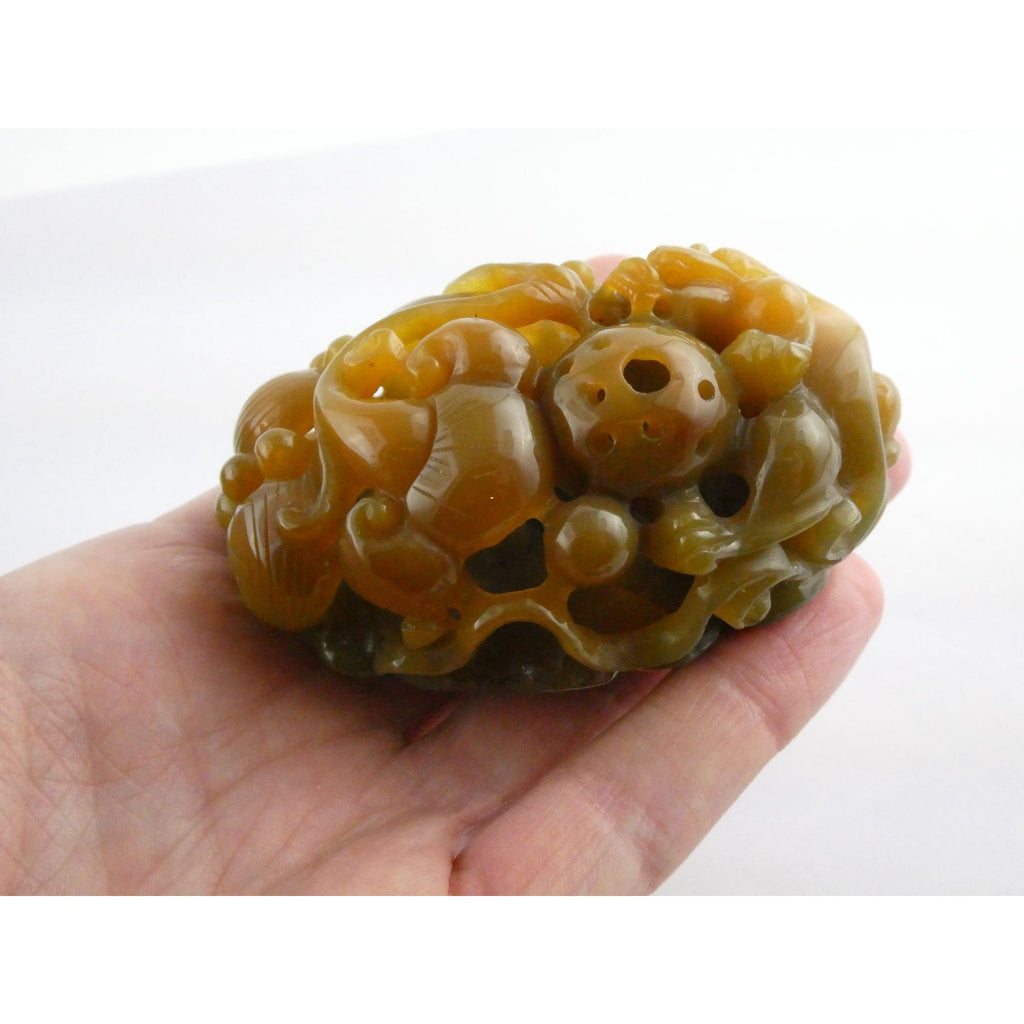 Vintage Chinese Carved Agate Dragon Hollow Paperweight Amulet Stone 3 Inch 147g