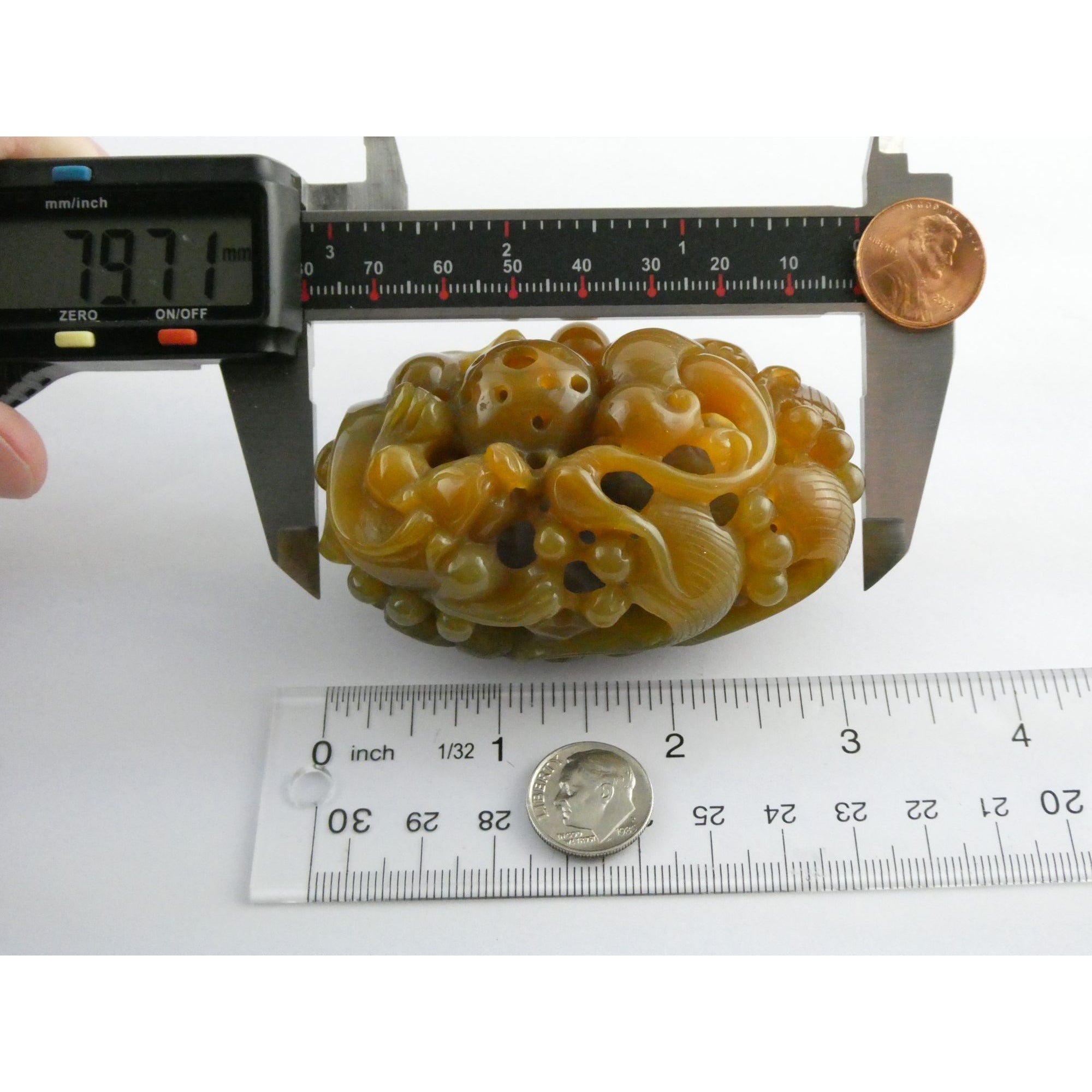 Vintage Chinese Carved Agate Dragon Hollow Paperweight Amulet Stone 3 Inch 147g