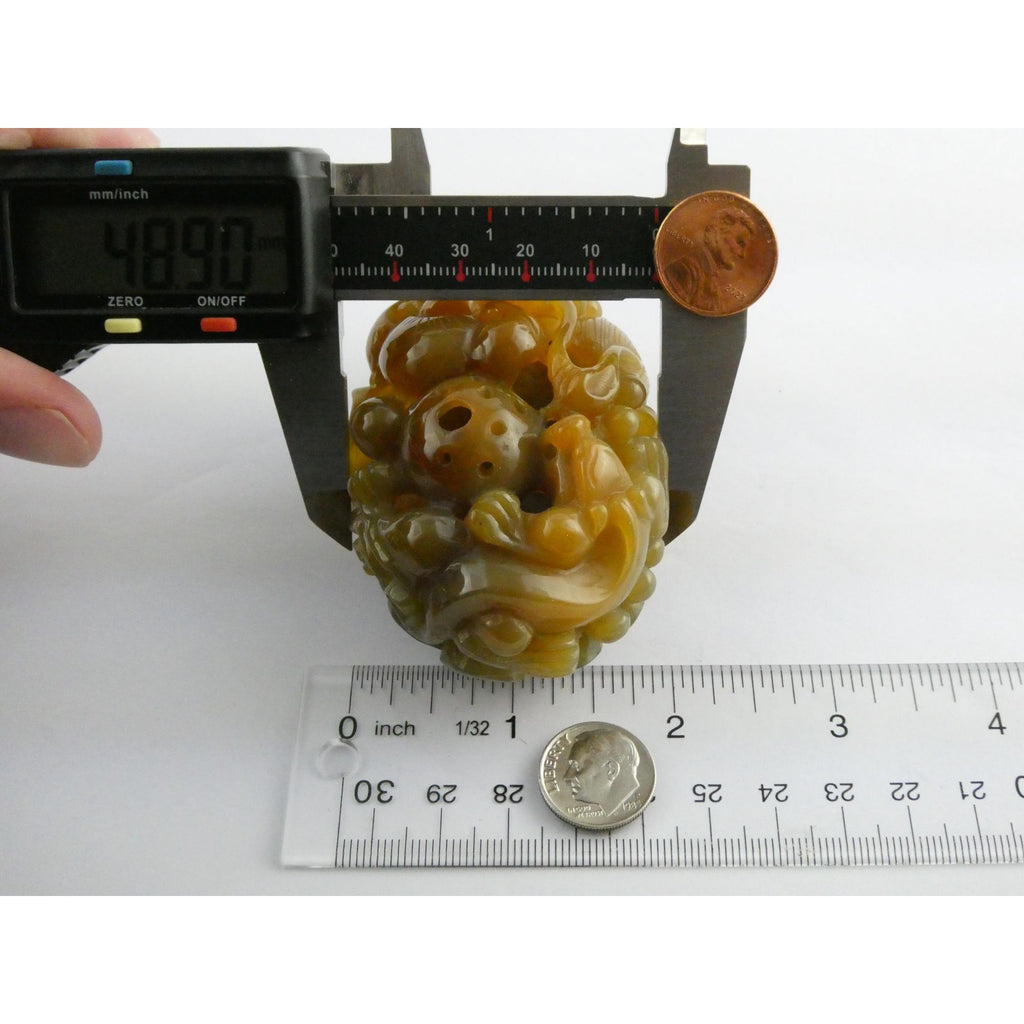Vintage Chinese Carved Agate Dragon Hollow Paperweight Amulet Stone 3 Inch 147g