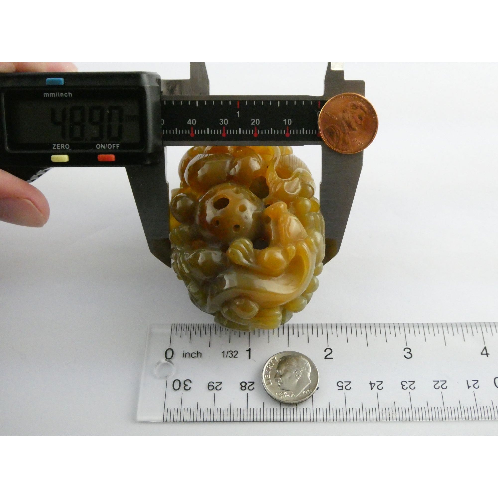 Vintage Chinese Carved Agate Dragon Hollow Paperweight Amulet Stone 3 Inch 147g