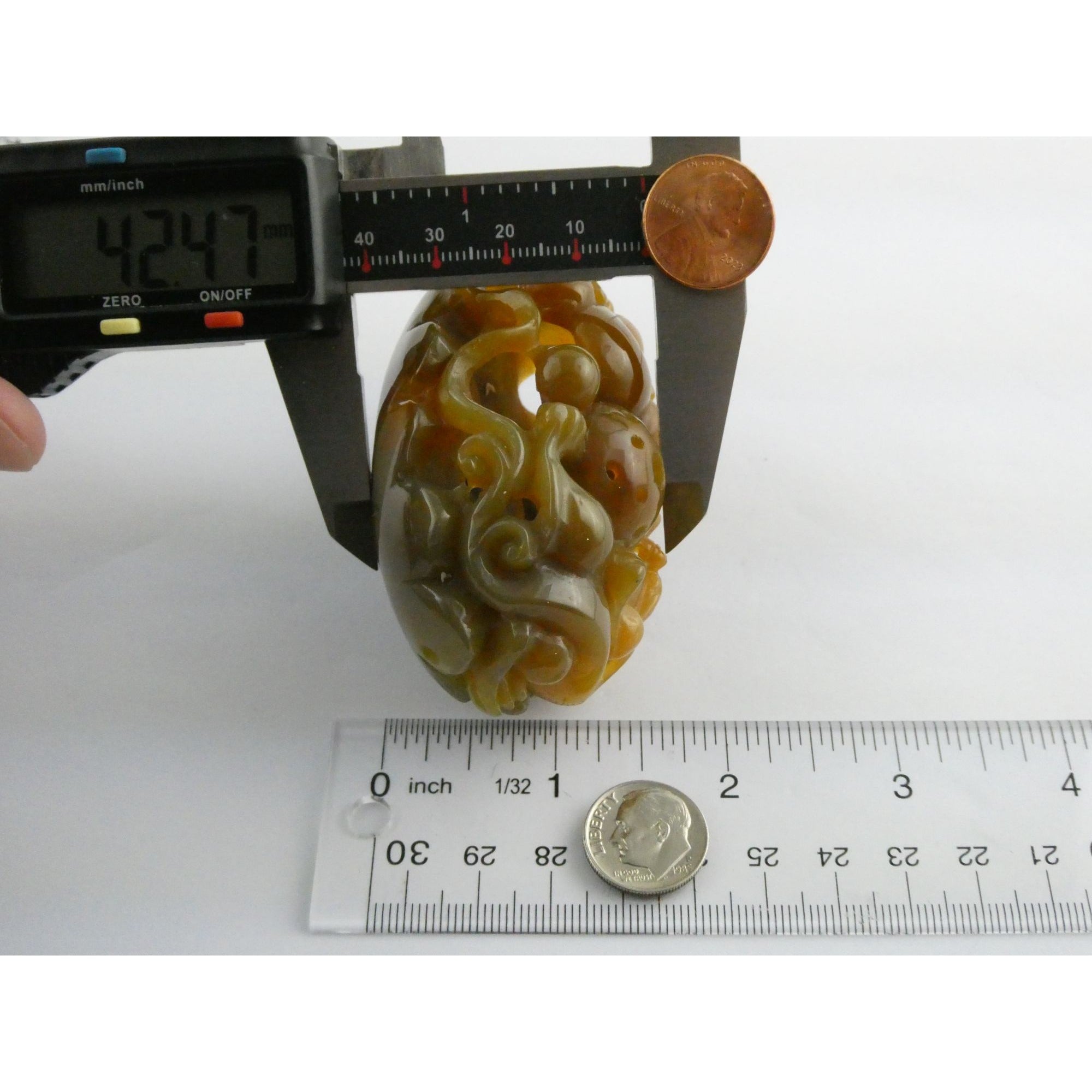 Vintage Chinese Carved Agate Dragon Hollow Paperweight Amulet Stone 3 Inch 147g