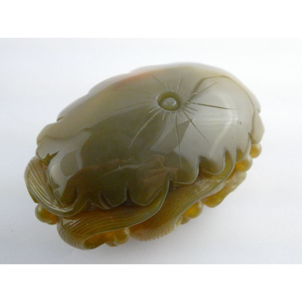 Vintage Chinese Carved Agate Dragon Hollow Paperweight Amulet Stone 3 Inch 147g