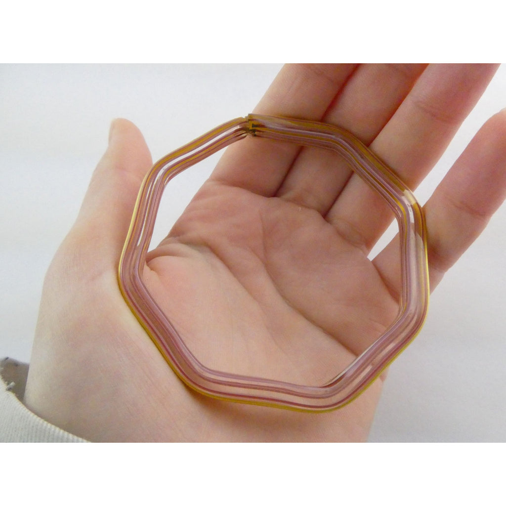 Vintage Art Glass Lined Design Octogonal Bangle Bracelet 8 Inch 13.8g SMALL CHIP