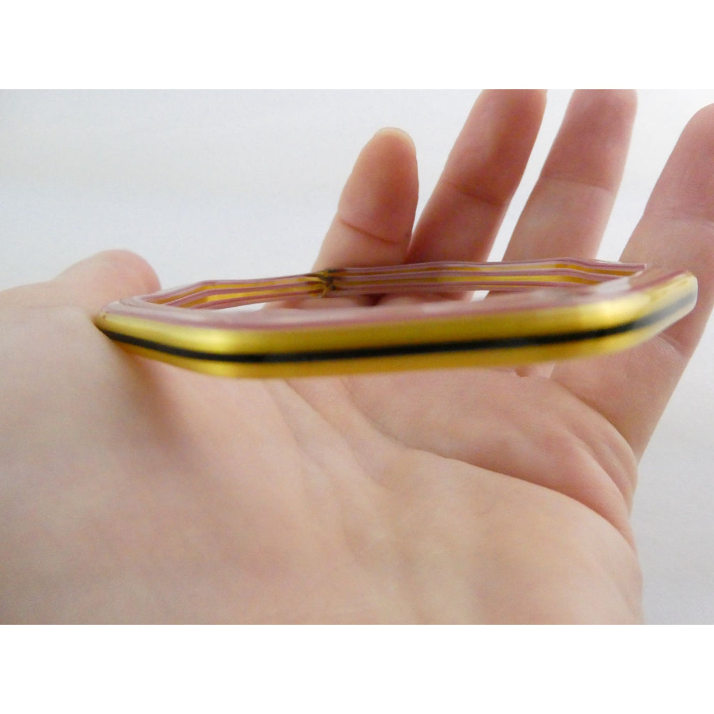Vintage Art Glass Lined Design Octogonal Bangle Bracelet 8 Inch 13.8g SMALL CHIP