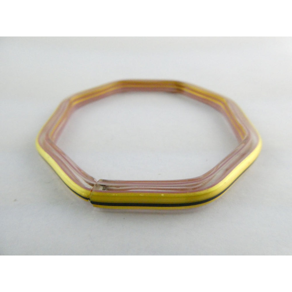 Vintage Art Glass Lined Design Octogonal Bangle Bracelet 8 Inch 13.8g SMALL CHIP