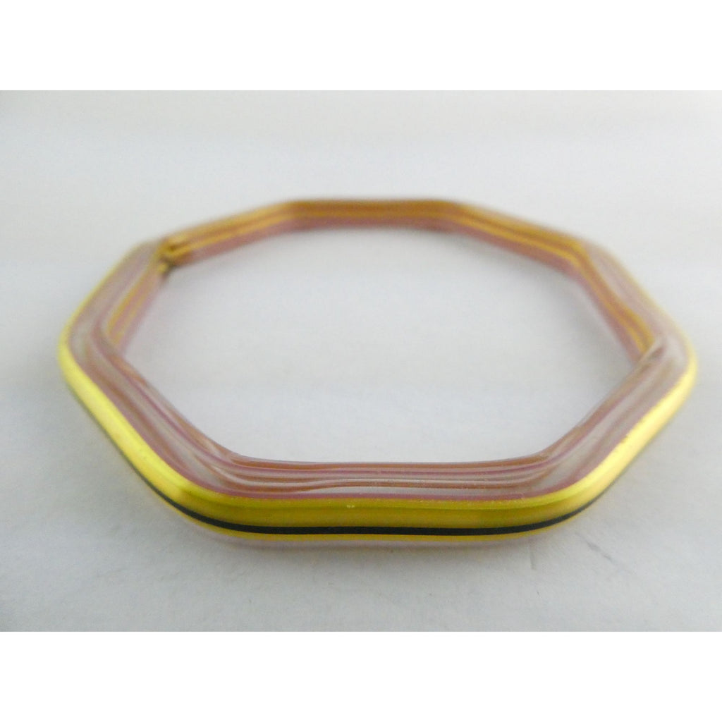 Vintage Art Glass Lined Design Octogonal Bangle Bracelet 8 Inch 13.8g SMALL CHIP
