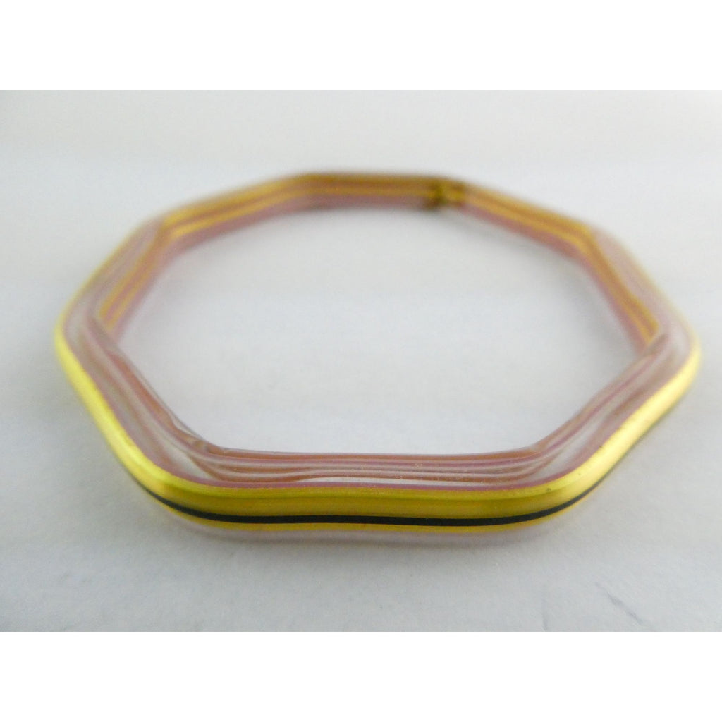 Vintage Art Glass Lined Design Octogonal Bangle Bracelet 8 Inch 13.8g SMALL CHIP