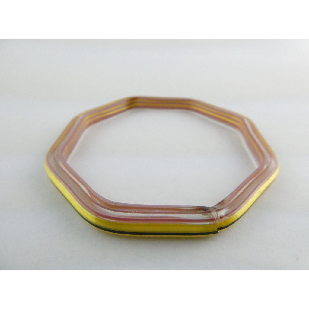 Vintage Art Glass Lined Design Octogonal Bangle Bracelet 8 Inch 13.8g SMALL CHIP