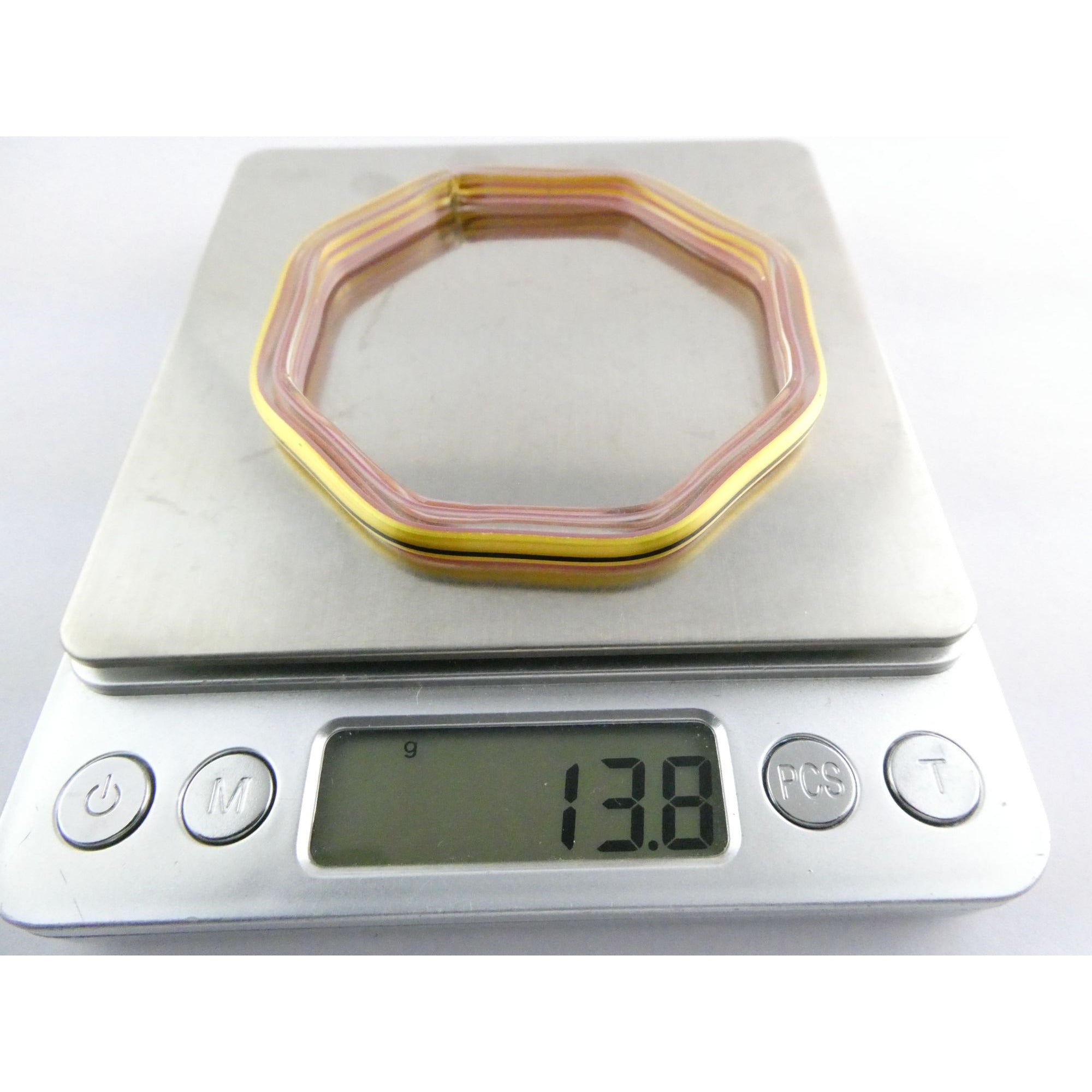 Vintage Art Glass Lined Design Octogonal Bangle Bracelet 8 Inch 13.8g SMALL CHIP