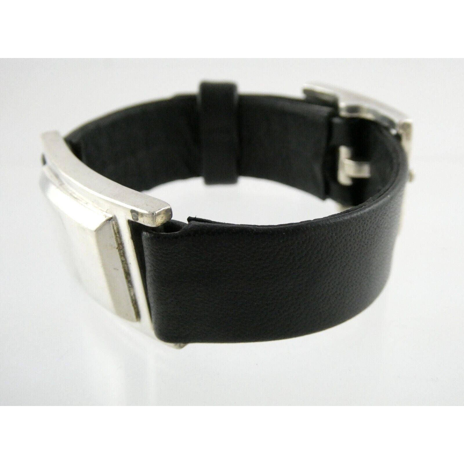 Versani Sterling Silver and Sting Ray Leather Belt Buckle Bracelet 6.75 Inches