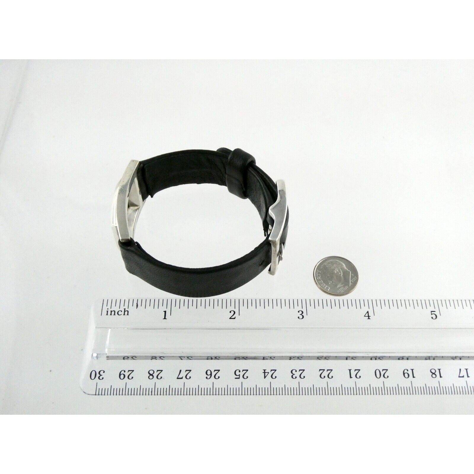 Versani Sterling Silver and Sting Ray Leather Belt Buckle Bracelet 6.75 Inches