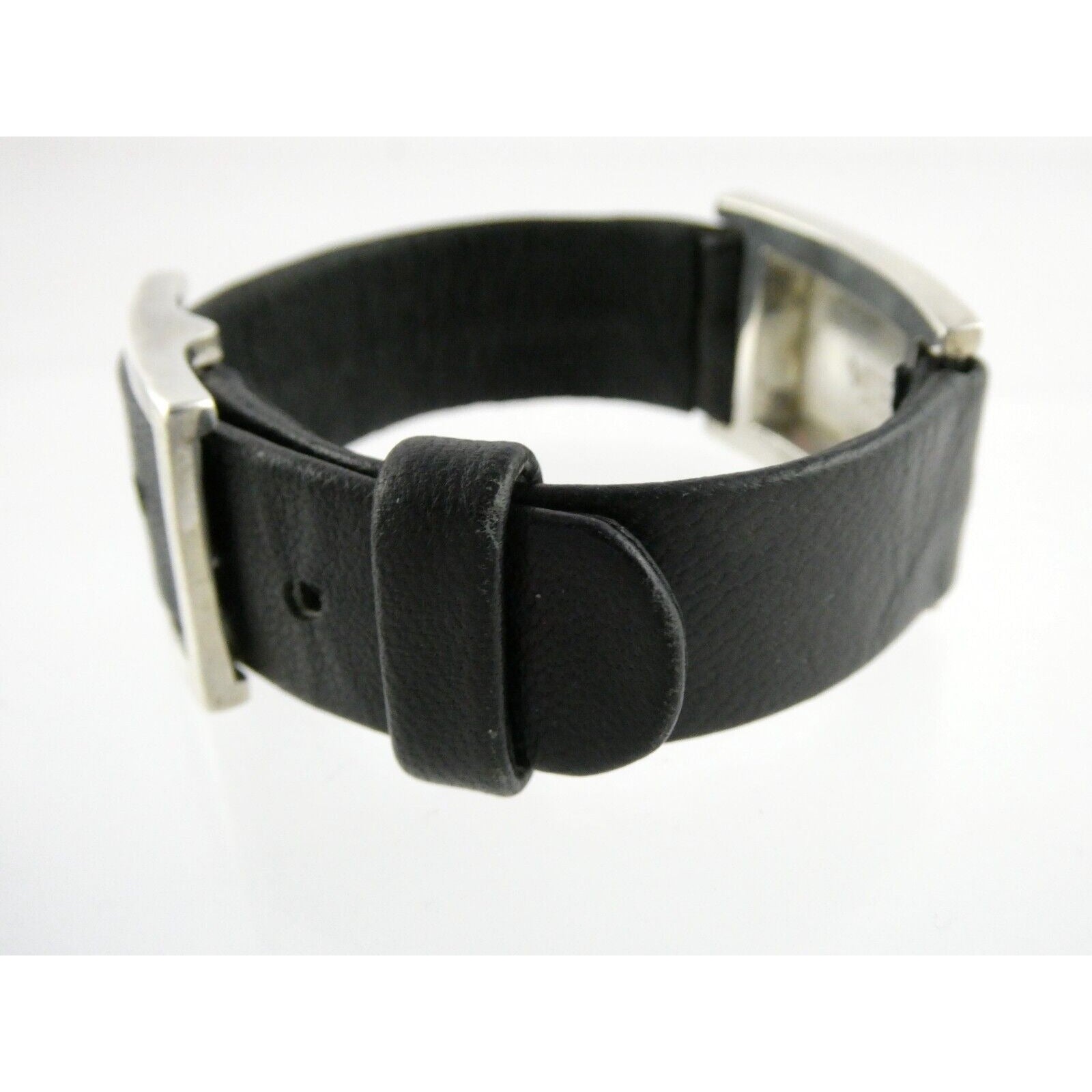 Versani Sterling Silver and Sting Ray Leather Belt Buckle Bracelet 6.75 Inches