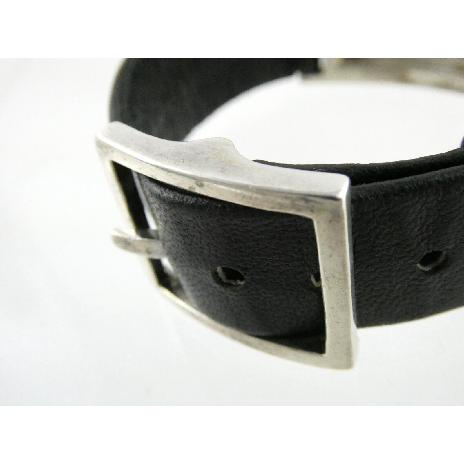 Versani Sterling Silver and Sting Ray Leather Belt Buckle Bracelet 6.75 Inches