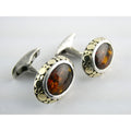 John Hardy 18k Gold Sterling Silver Amber Cabochon Cufflinks 11.2g 19mm Width